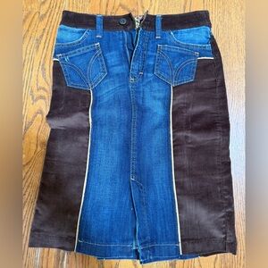 DOLCE & GABBANA Denim & Brown Corduroy Denim Devotees Skirt  Size 28